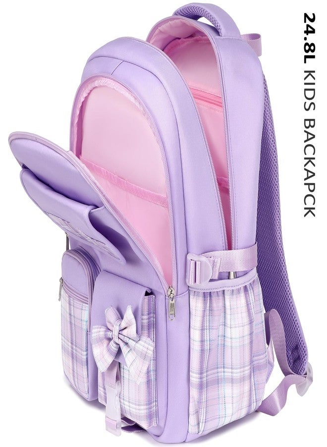 JIANYA Girls Backpack for School Kids Backpack with Lunch Box Elementary School Backpack for Girls, Bow/Purple - Image 5